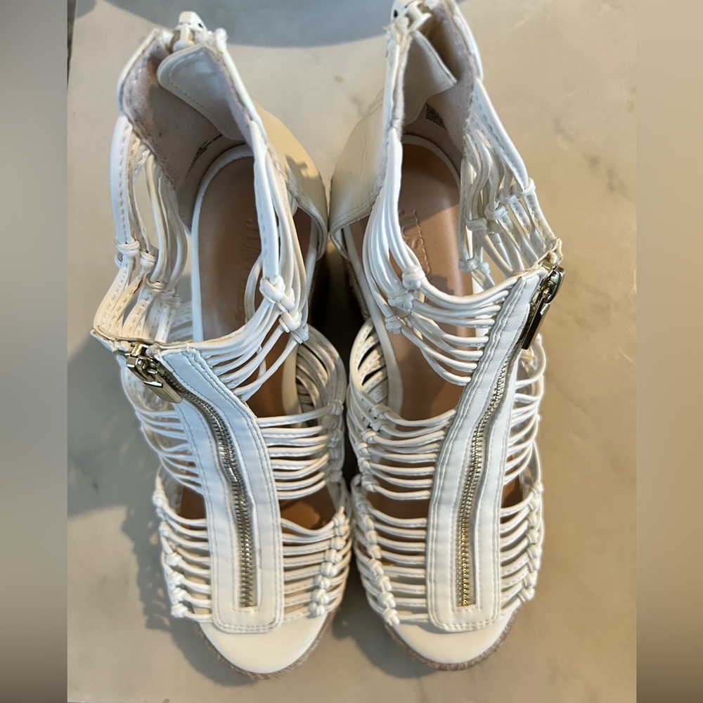 White wedges with gold zipper (JustFab, size 8)